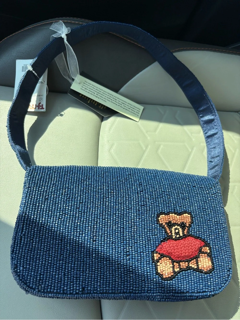 T.J.Maxx Navy Beaded Shoulder Bag with Teddy Motif